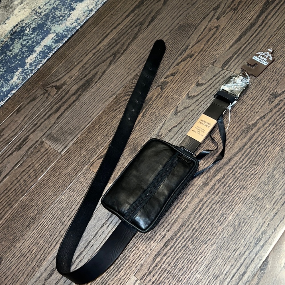 🆕 Quality Genuine Black Leather Belt with Phone Case and Money Pouch Large 38-40